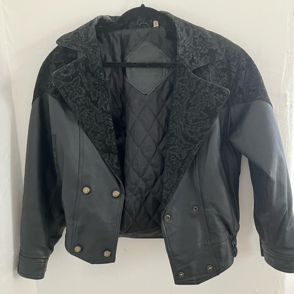 Cool real genuine black leather moto jacket coat XS